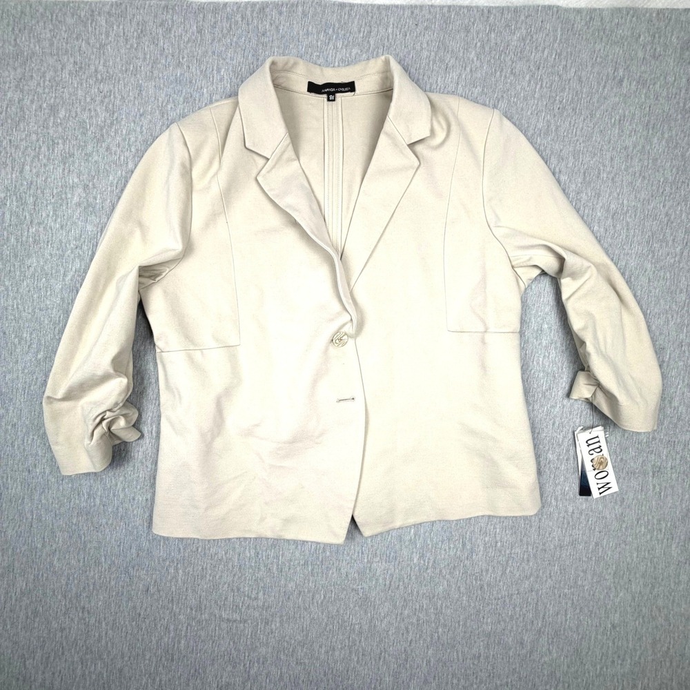 Amanda + Chelsea Stone Beige Ruched Sleeve Blazer Jacket 16W NWT $180